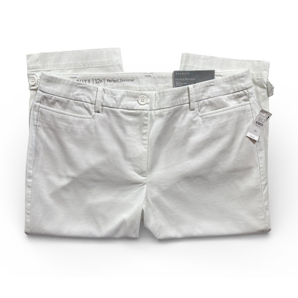 Talbots Women's Perfect Skimmer White Capris Size 12P Slim Leg NWT -1545